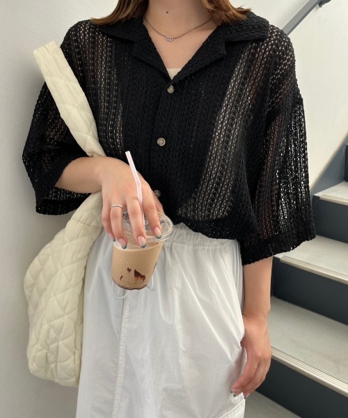 nemne store（ネンネストア）の「オープンカラーレースシャツ（シャツ/ブラウス・レディース・グリーン/ブラック/オフホワイト・フリー）」の22枚目の写真