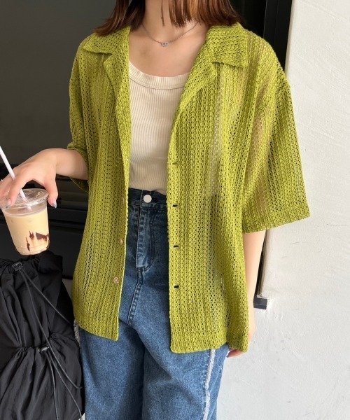 nemne store（ネンネストア）の「オープンカラーレースシャツ（シャツ/ブラウス・レディース・グリーン/ブラック/オフホワイト・フリー）」の20枚目の写真