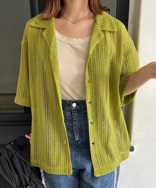 nemne store（ネンネストア）の「オープンカラーレースシャツ（シャツ/ブラウス・レディース・グリーン/ブラック/オフホワイト・フリー）」の15枚目の写真