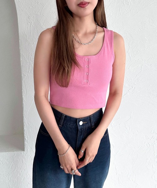apres jour mignon(アプレジュールミニョン)の「カップ付きヘンリーショートタンク【ZOZOTOWN限定アイテム】(タンクトップ・レディース・ブルー/グリーン/オフホワイト/ピンク/ブラック・X-LARGE/フリー)」の18枚目の写真