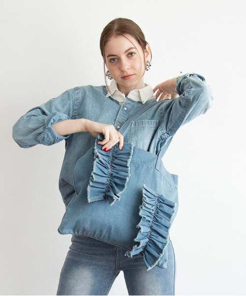 styiro(スタイロ)の「再入荷 【軽量】カオスフリルビッグトートバッグ 大容量(トートバッグ・レディース・シルバー/ブラック/ベージュ系その他/ブルー/イエロー/アイボリー/グレー/オレンジ・FREE)」の5枚目の写真