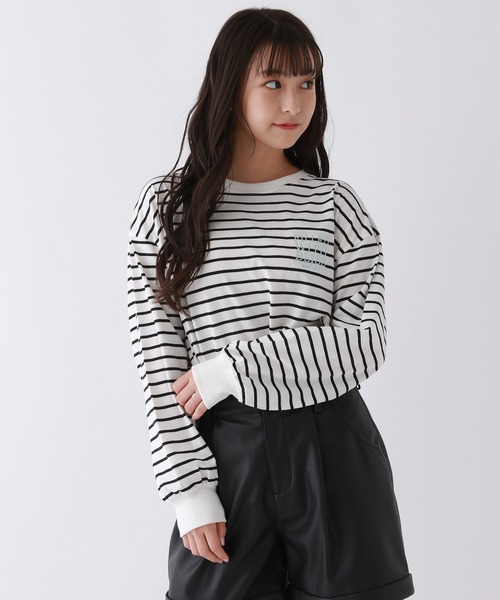 repipi armario（レピピ アルマリオ）の「スソスリットルーズロンT（Tシャツ/カットソー・キッズ・その他/ホワイト/ブラック・SMALL/LARGE/MEDIUM）」の3枚目の写真