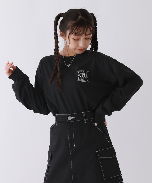 repipi armario（レピピ アルマリオ）の「スソスリットルーズロンT（Tシャツ/カットソー・キッズ・その他/ホワイト/ブラック・SMALL/LARGE/MEDIUM）」の2枚目の写真