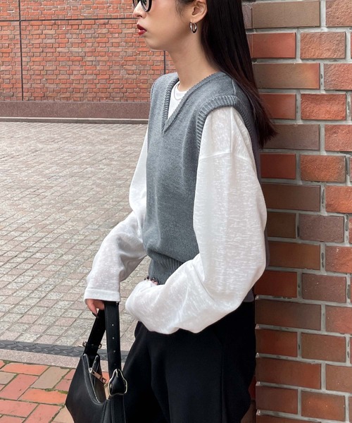 Chillfar（チルファー）の「ベーシックVネックニットベスト（ベスト・レディース・ネイビー/ブラック/グレイッシュベージュ/グレー・FREE）」の16枚目の写真