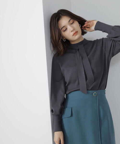 NATURAL BEAUTY BASIC（ナチュラルビューティーベーシック）の「◇ハイネックナローボウタイニット（ニット/セーター・レディース・ライトグリーン/オフホワイト/チャコールグレー・FREE）」の19枚目の写真