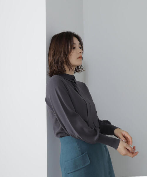 NATURAL BEAUTY BASIC（ナチュラルビューティーベーシック）の「◇ハイネックナローボウタイニット（ニット/セーター・レディース・ライトグリーン/オフホワイト/チャコールグレー・FREE）」の21枚目の写真