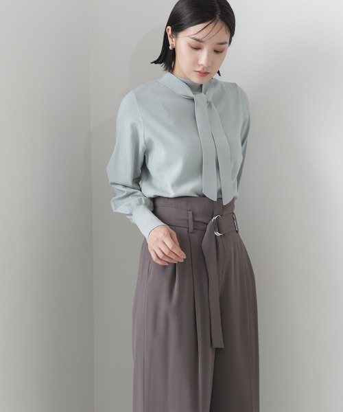 NATURAL BEAUTY BASIC（ナチュラルビューティーベーシック）の「◇ハイネックナローボウタイニット（ニット/セーター・レディース・ライトグリーン/オフホワイト/チャコールグレー・FREE）」の13枚目の写真