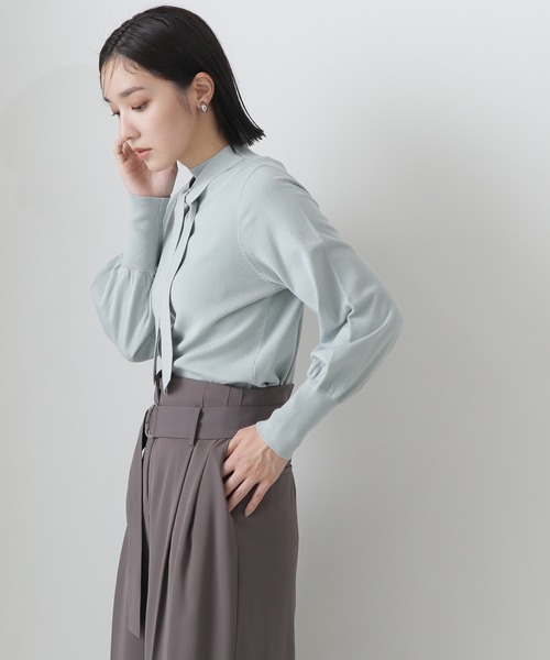 NATURAL BEAUTY BASIC（ナチュラルビューティーベーシック）の「◇ハイネックナローボウタイニット（ニット/セーター・レディース・ライトグリーン/オフホワイト/チャコールグレー・FREE）」の7枚目の写真