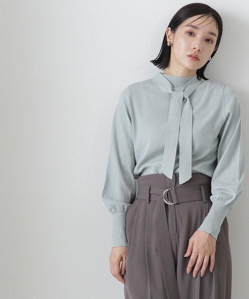 NATURAL BEAUTY BASIC（ナチュラルビューティーベーシック）の「◇ハイネックナローボウタイニット（ニット/セーター・レディース・ライトグリーン/オフホワイト/チャコールグレー・FREE）」の4枚目の写真