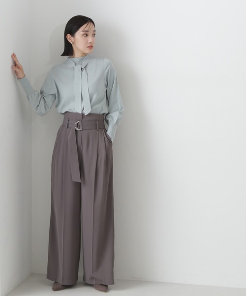 NATURAL BEAUTY BASIC（ナチュラルビューティーベーシック）の「◇ハイネックナローボウタイニット（ニット/セーター・レディース・ライトグリーン/オフホワイト/チャコールグレー・FREE）」の5枚目の写真