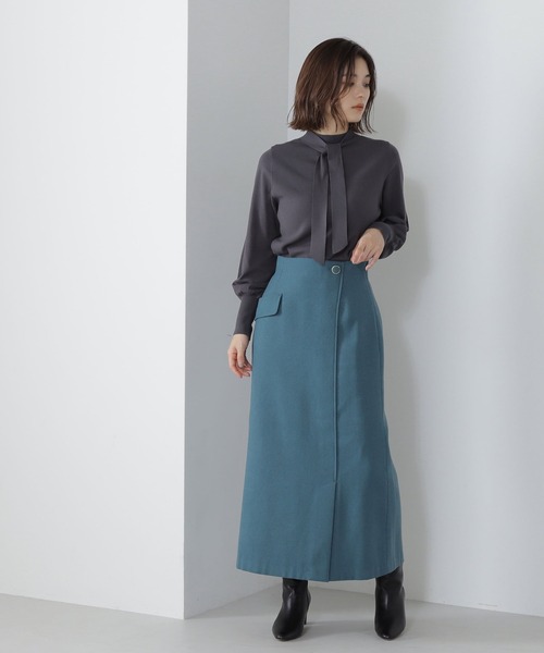 NATURAL BEAUTY BASIC（ナチュラルビューティーベーシック）の「◇ハイネックナローボウタイニット（ニット/セーター・レディース・ライトグリーン/オフホワイト/チャコールグレー・FREE）」の9枚目の写真