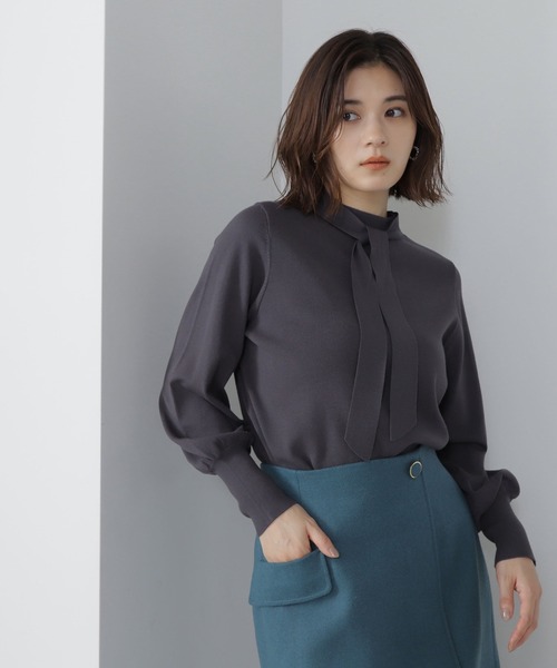 NATURAL BEAUTY BASIC（ナチュラルビューティーベーシック）の「◇ハイネックナローボウタイニット（ニット/セーター・レディース・ライトグリーン/オフホワイト/チャコールグレー・FREE）」の15枚目の写真