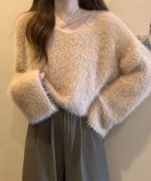 gossip！ロサンゼルス | デコルテデザイン フェザーヤーンニット(ニット/セーター)