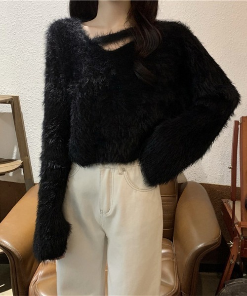 gossip！ロサンゼルス（ゴシップロサンゼルス）の「デコルテデザイン フェザーヤーンニット（ニット/セーター・レディース・オフホワイト/ブラック/グレー/ホワイト/ベージュ・FREE）」の14枚目の写真