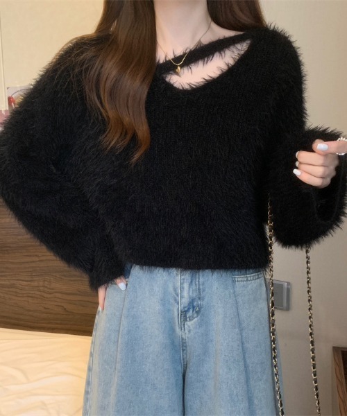 gossip！ロサンゼルス（ゴシップロサンゼルス）の「デコルテデザイン フェザーヤーンニット（ニット/セーター・レディース・オフホワイト/ブラック/グレー/ホワイト/ベージュ・FREE）」の16枚目の写真