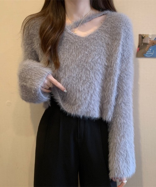 gossip！ロサンゼルス（ゴシップロサンゼルス）の「デコルテデザイン フェザーヤーンニット（ニット/セーター・レディース・オフホワイト/ブラック/グレー/ホワイト/ベージュ・FREE）」の11枚目の写真