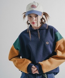 WV Project(ダブリューブイプロジェクト)/Badge Collar Sweatshirt/配色 切り替え ポロ襟 スウェット プルオーバー