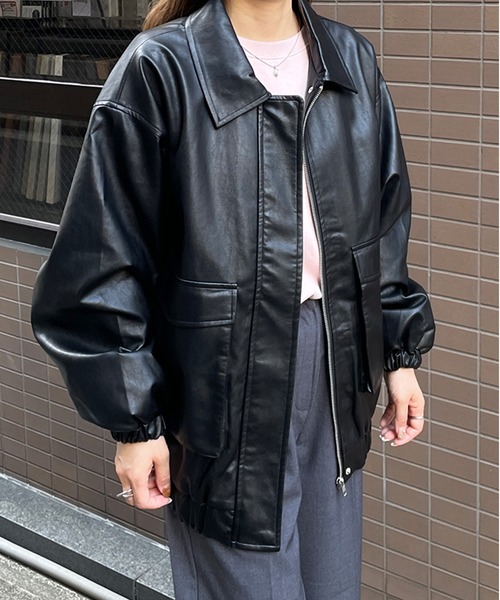 LE MORE（リモア）の「フェイクレザージャケット（その他アウター・レディース・ブラック・FREE）」の2枚目の写真