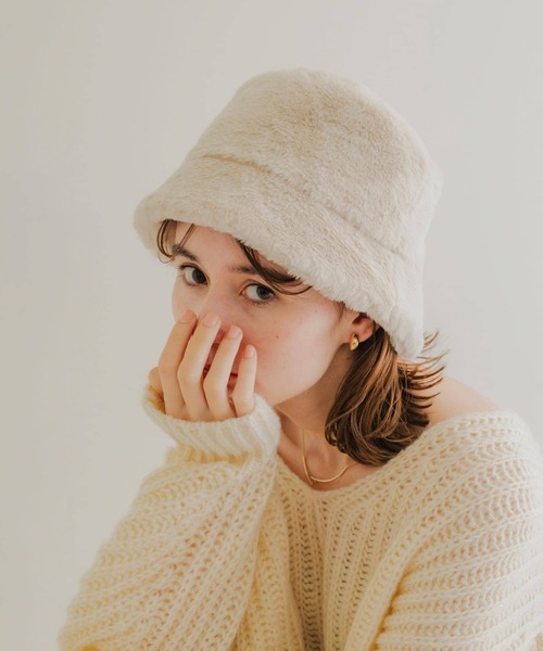 SMELLY（スメリー）の「ファーバケットハット（ハット・レディース・アイボリー/ブラック・-）」の2枚目の写真