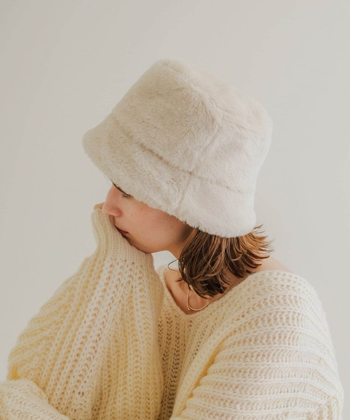 SMELLY（スメリー）の「ファーバケットハット（ハット・レディース・アイボリー/ブラック・-）」の3枚目の写真