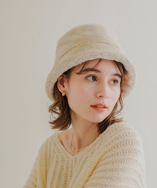 SMELLY（スメリー）の「ファーバケットハット（ハット・レディース・アイボリー/ブラック・-）」の5枚目の写真