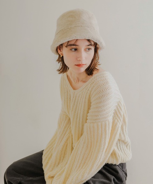 SMELLY（スメリー）の「ファーバケットハット（ハット・レディース・アイボリー/ブラック・-）」の7枚目の写真