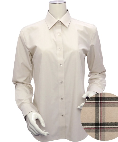 TOKYO SHIRTS（トウキョウシャツ）の「形態安定ノーアイロン レギュラー 長袖ビジネスワイシャツ（ビジネスシャツ・レディース・ベージュ・M/S/LL/XL/L）」の3枚目の写真
