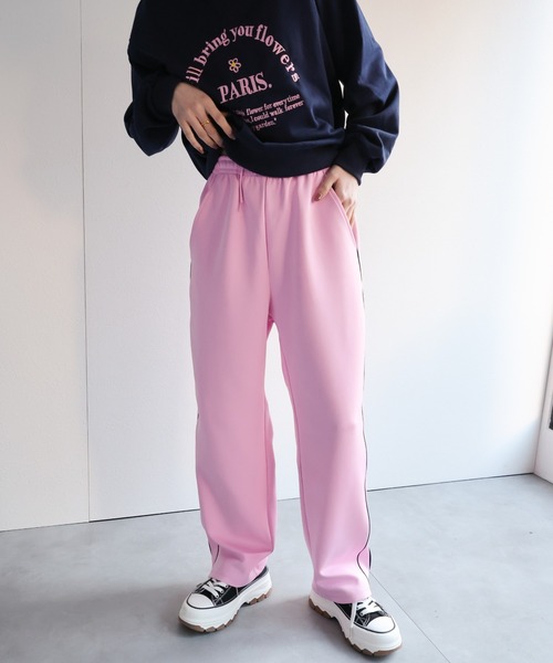 LAC-VERT（ラック・ヴェール）の「【セットアップ対応】配色トラックジャージ/パンツ（その他パンツ・レディース・ブラック/ピンク/ベージュ・FREE）」の3枚目の写真