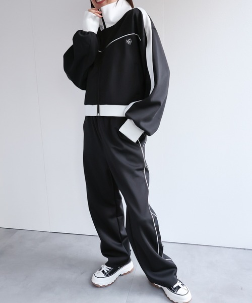 LAC-VERT（ラック・ヴェール）の「【セットアップ対応】配色トラックジャージ/パンツ（その他パンツ・レディース・ブラック/ピンク/ベージュ・FREE）」の9枚目の写真