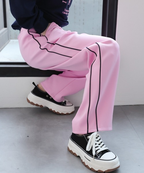 LAC-VERT（ラック・ヴェール）の「【セットアップ対応】配色トラックジャージ/パンツ（その他パンツ・レディース・ブラック/ピンク/ベージュ・FREE）」の8枚目の写真