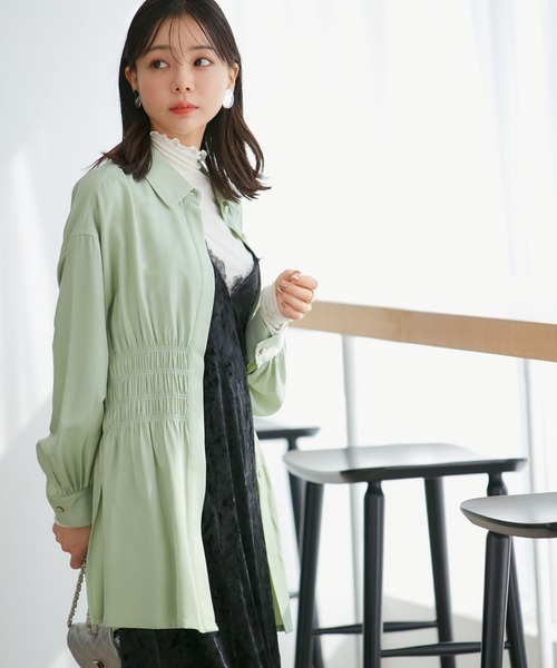 VIS（ビス）の「【洗える】ウエストシャーリングブラウス（シャツ/ブラウス・レディース・ベージュ/オフホワイト/グリーン系その他・FREE）」の10枚目の写真