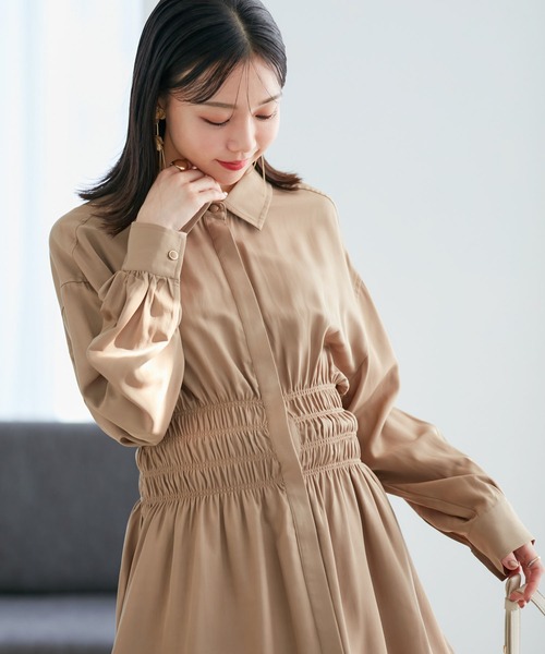 VIS（ビス）の「【洗える】ウエストシャーリングブラウス（シャツ/ブラウス・レディース・ベージュ/オフホワイト/グリーン系その他・FREE）」の22枚目の写真