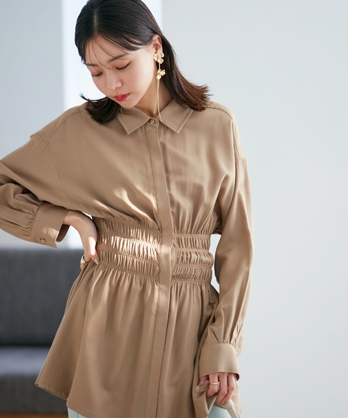 VIS（ビス）の「【洗える】ウエストシャーリングブラウス（シャツ/ブラウス・レディース・ベージュ/オフホワイト/グリーン系その他・FREE）」の19枚目の写真