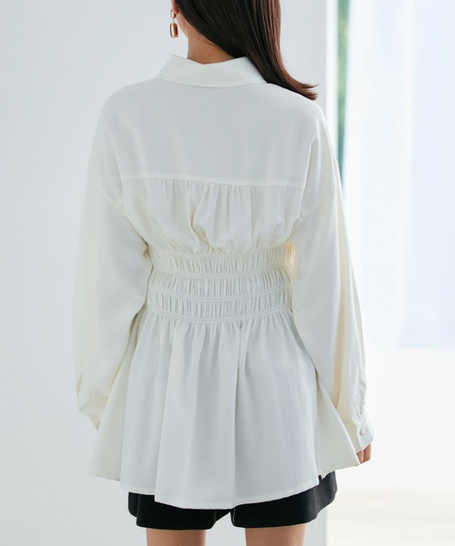 VIS（ビス）の「【洗える】ウエストシャーリングブラウス（シャツ/ブラウス・レディース・ベージュ/オフホワイト/グリーン系その他・FREE）」の17枚目の写真