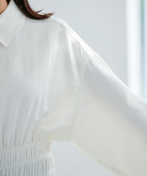 VIS（ビス）の「【洗える】ウエストシャーリングブラウス（シャツ/ブラウス・レディース・ベージュ/オフホワイト/グリーン系その他・FREE）」の12枚目の写真
