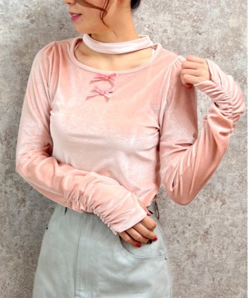 axes femme POETIQUE(アクシーズファムポエティック)の「チョーカーデザインベロアプル(Tシャツ/カットソー・レディース・モカ/ブラック/ピンク・MEDIUM)」の12枚目の写真