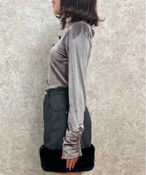 axes femme POETIQUE(アクシーズファムポエティック)の「チョーカーデザインベロアプル(Tシャツ/カットソー・レディース・モカ/ブラック/ピンク・MEDIUM)」の13枚目の写真