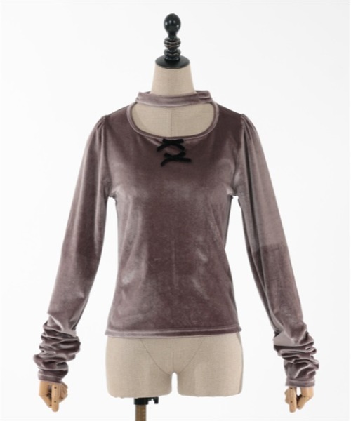 axes femme POETIQUE(アクシーズファムポエティック)の「チョーカーデザインベロアプル(Tシャツ/カットソー・レディース・モカ/ブラック/ピンク・MEDIUM)」の15枚目の写真