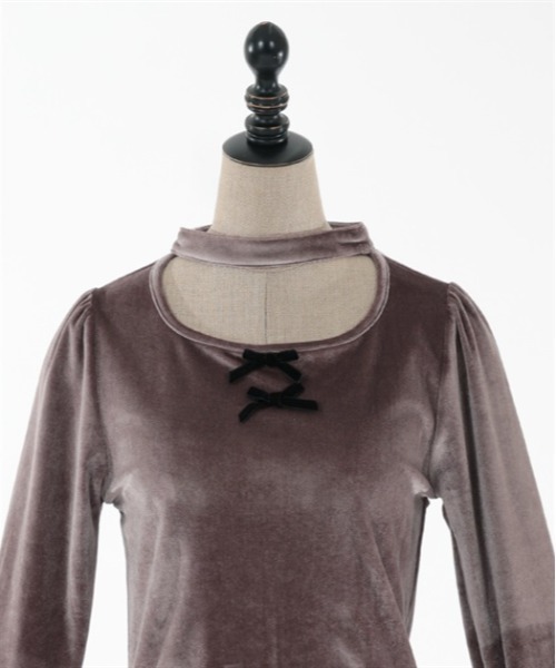 axes femme POETIQUE(アクシーズファムポエティック)の「チョーカーデザインベロアプル(Tシャツ/カットソー・レディース・モカ/ブラック/ピンク・MEDIUM)」の18枚目の写真