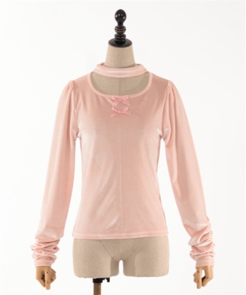 axes femme POETIQUE(アクシーズファムポエティック)の「チョーカーデザインベロアプル(Tシャツ/カットソー・レディース・モカ/ブラック/ピンク・MEDIUM)」の4枚目の写真