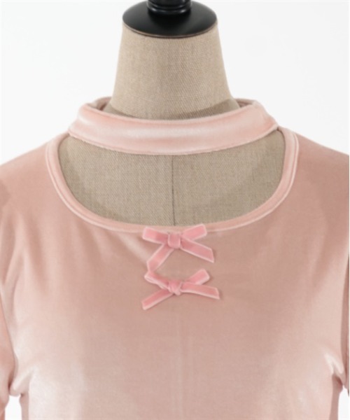 axes femme POETIQUE(アクシーズファムポエティック)の「チョーカーデザインベロアプル(Tシャツ/カットソー・レディース・モカ/ブラック/ピンク・MEDIUM)」の9枚目の写真