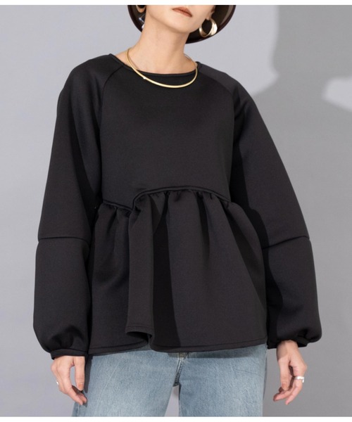 Settimissimo（セッティミッシモ）の「ダンボールニット ペプラム プルオーバー 長袖（Tシャツ/カットソー・レディース・ブラック/アイボリー・FREE）」の2枚目の写真