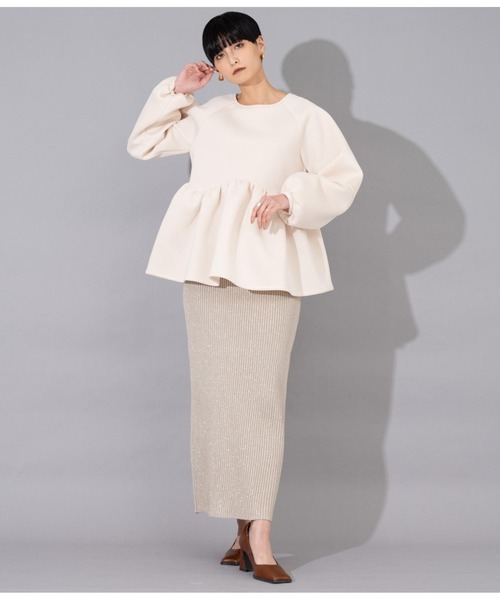 Settimissimo（セッティミッシモ）の「ダンボールニット ペプラム プルオーバー 長袖（Tシャツ/カットソー・レディース・ブラック/アイボリー・FREE）」の7枚目の写真