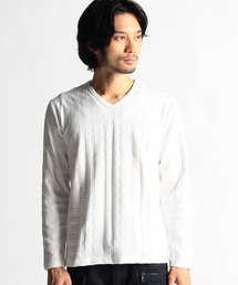 タックボーダーカノコ・リンクスチェックVネックプルオーバ―