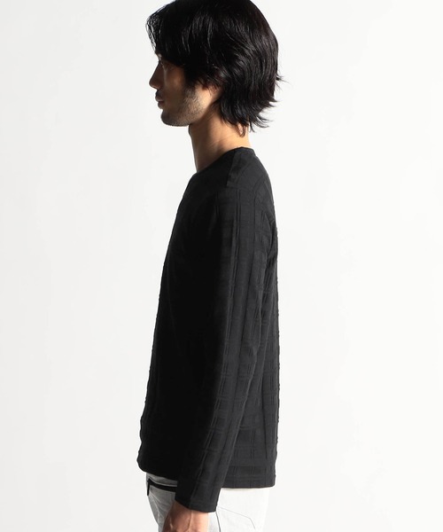 HIDEAWAYS NICOLE（ハイダウェイニコル）の「タックボーダーカノコ・リンクスチェックVネックプルオーバ―（Tシャツ/カットソー・メンズ・オフホワイト/ブラック/ブラック系/ホワイト系・LARGE/MEDIUM/X-LARGE）」の14枚目の写真