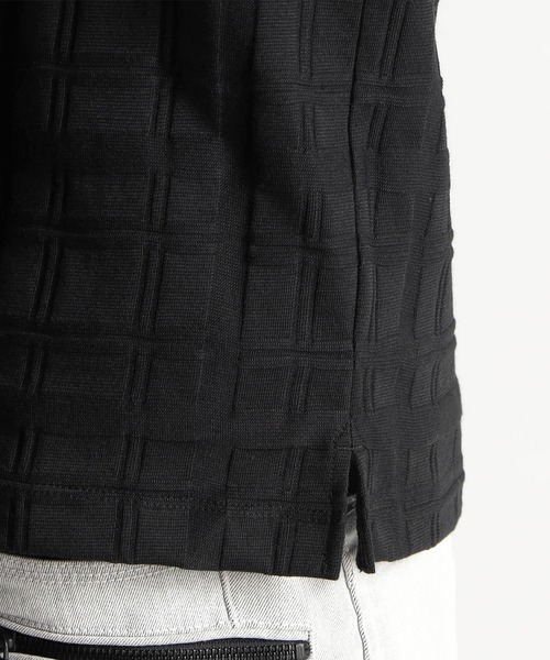 HIDEAWAYS NICOLE（ハイダウェイニコル）の「タックボーダーカノコ・リンクスチェックVネックプルオーバ―（Tシャツ/カットソー・メンズ・オフホワイト/ブラック/ブラック系/ホワイト系・LARGE/MEDIUM/X-LARGE）」の7枚目の写真