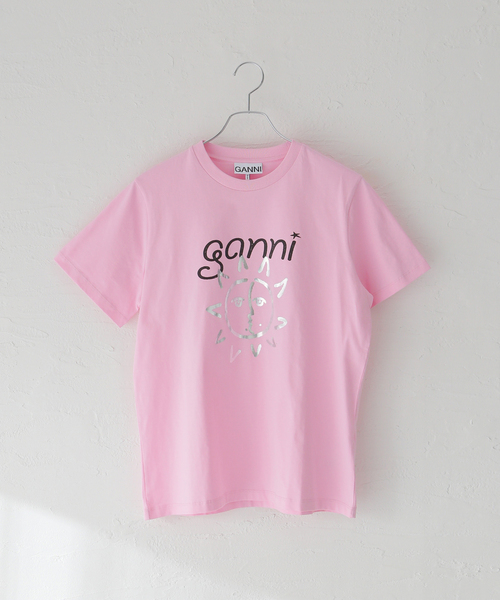 GANNI ガニー　ロゴ入りオーバーサイズTシャツ　カットソー　トップス　ピンク GANNI ガニー ロゴ入りオーバーサイズTシャツ カットソー トップス