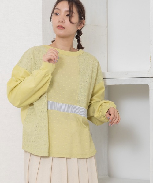 POU DOU DOU（プードゥドゥ）の「異素材ミックスプルオーバー（Tシャツ/カットソー・レディース・ブラック/オフホワイト/イエロー・3）」の18枚目の写真