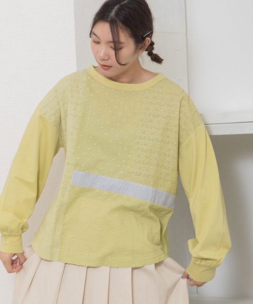 POU DOU DOU（プードゥドゥ）の「異素材ミックスプルオーバー（Tシャツ/カットソー・レディース・ブラック/オフホワイト/イエロー・3）」の13枚目の写真