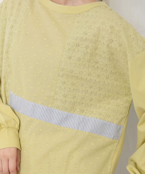 POU DOU DOU（プードゥドゥ）の「異素材ミックスプルオーバー（Tシャツ/カットソー・レディース・ブラック/オフホワイト/イエロー・3）」の6枚目の写真